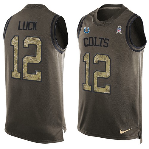 Men's Limited Andrew Luck Nike Jersey Green - #12 Salute to Service Tank Top NFL Indianapolis Colts